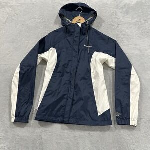 Columbia Full Zip Windbreaker Hooded Jacket Women M Blue White Active